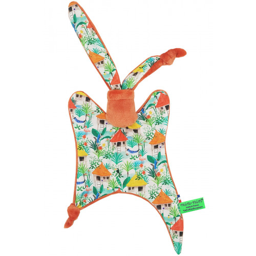 Doudou Simon Superlapin. Nin-Nin original et personnalisable. Etiquette  Orange Pack cadeau Cube Broder Non