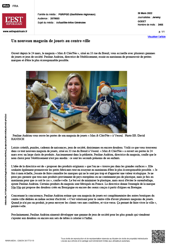 Nin-Nin, le doudou made in France créé par un papa dans la presse Française  et internationale